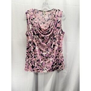 Anne Klein Womens Floral Sleeveless Cowl-Neck Blouse Size Medium